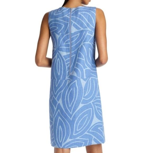 Lafayette 148 Small Blue Floral Pattern Linen Sleeveless Shift Dress Exposed Zip - Picture 11 of 11